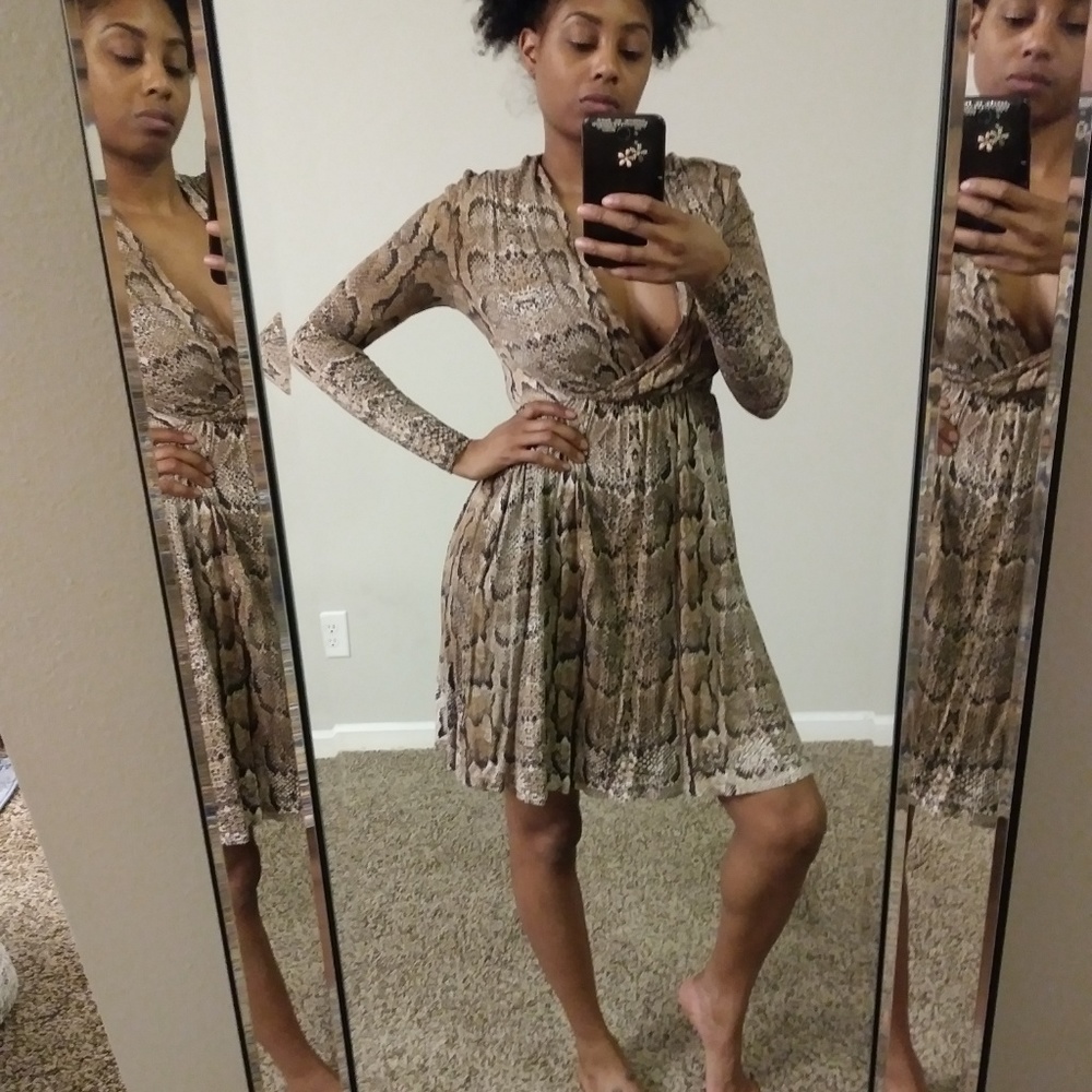 H&M Brown Snakeskin Animal Fit & Flare Dress XS